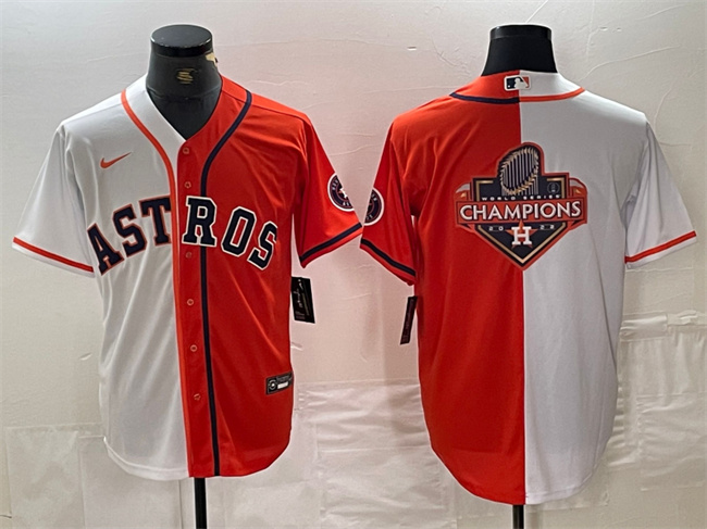 Men's Houston Astros White/Orange Split Team Big Logo With Patch Cool Base Stitched Baseball Jersey